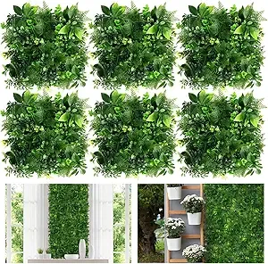 Aboofx Dense Grass Wall Panels, 6 Packs 10 x 10 inch Artificial Greennery Wall Panels Fake Faux Grass Wall Decoration, Boxwood Panels for Garden Fence Covering Privacy, Outdoor Indoor Home Decor