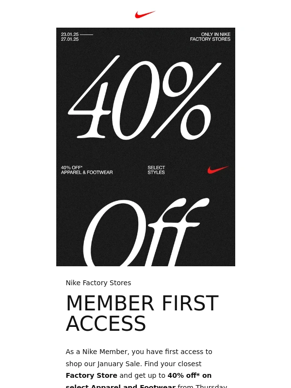 Nike - Nike Factory Store Sale Starts Tomorrow