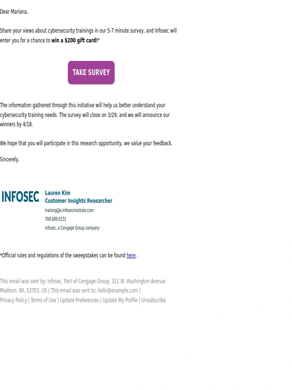 InfoSec - Want to Win $200? Take Our Cybersecurity Training Survey!