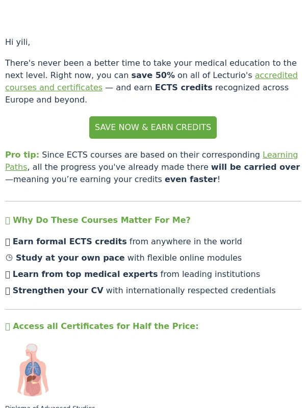 Lecturio - ✨ Get ECTS,Go Further – 50% Off ECTS Programs