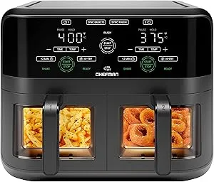 CHEFMAN 6 Quart Dual Basket Air Fryer Oven with Easy View Windows, Sync Finish, Hi-Fry, Auto Shutoff, 2 Independent 3Qt Nonstick Dishwasher Safe Frying Baskets, Digital Double Air Fryer - Black