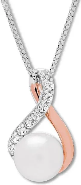 Sterling Silver/10K Rose Gold Cultured Pearl Necklace