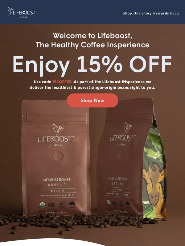 Lifeboost Coffee - You're invited... Get 15% Off