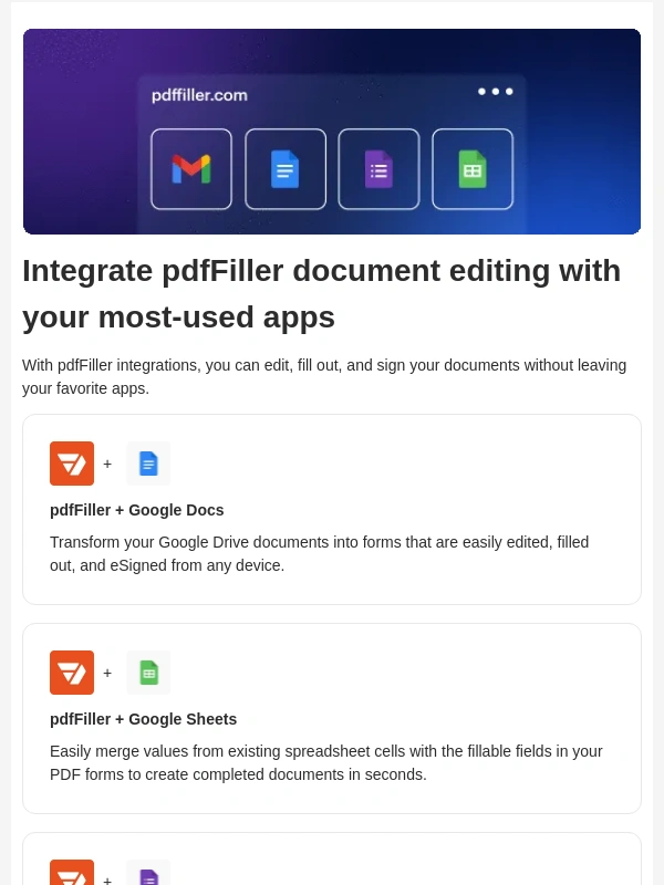 PDFfiller - Edit docs without leaving your favorite apps