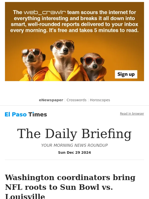 El Paso Times - Daily Briefing: Washington coordinators bring NFL roots to Sun Bowl vs. Louisville