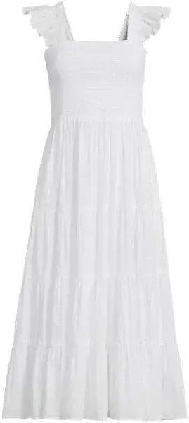Women's Cotton Dobby Smocked Dress with Ruffle Straps