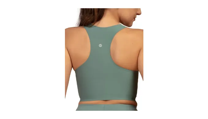 COMFELIE Women Sport Bras Spoon Neck Padded Yoga Crop Tops Longline Workout Tank Tops with Built in Bra Lake Green L