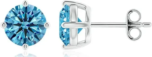 Angara Carats Basket-Set Solitaire Lab-Grown Fancy Intense Blue Diamond Stud Earrings Gold