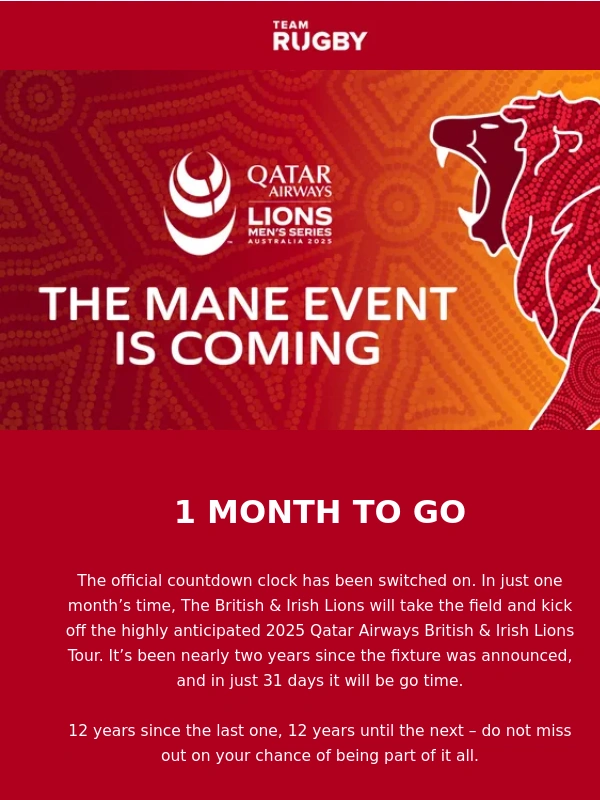 Rugby - The Mane Event Is Coming - 1 Month To Go