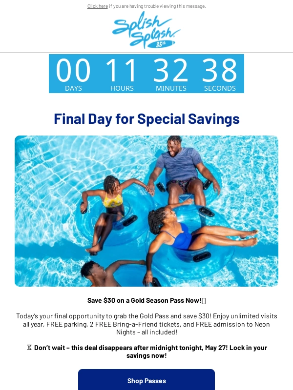 Splish Splash - Fwd: Last Chance to Save $30 on Passes!