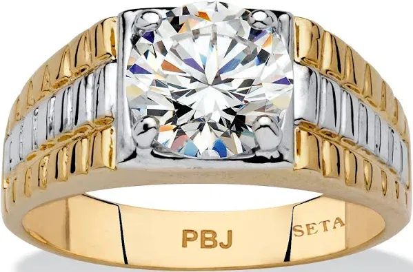 Men's PalmBeach Jewelry 2 TCW Round Cubic Zirconia Textured Ring in 14K Gold-Plated