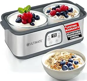 Ultimate Probiotic Yogurt Maker with Adjustable Time & Temp Control - Make Trillions of Live Probiotics with Two 1-Quart Containers for Larger Batches - Best Greek Yogurt Maker - LIFETIME WARRANTY