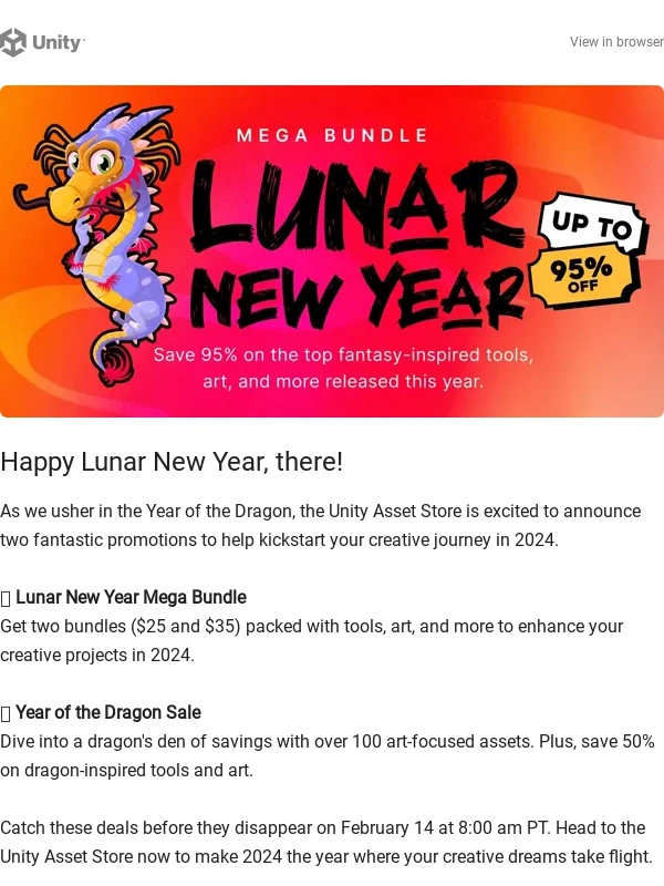 Unity Asset Store - Ring in the Year of the Dragon with hot deals ?