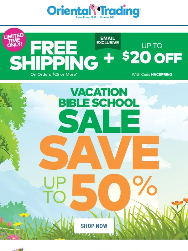 Oriental Trading - Shop VBS for Less! PLUS Free Shipping + up to $20 Off!