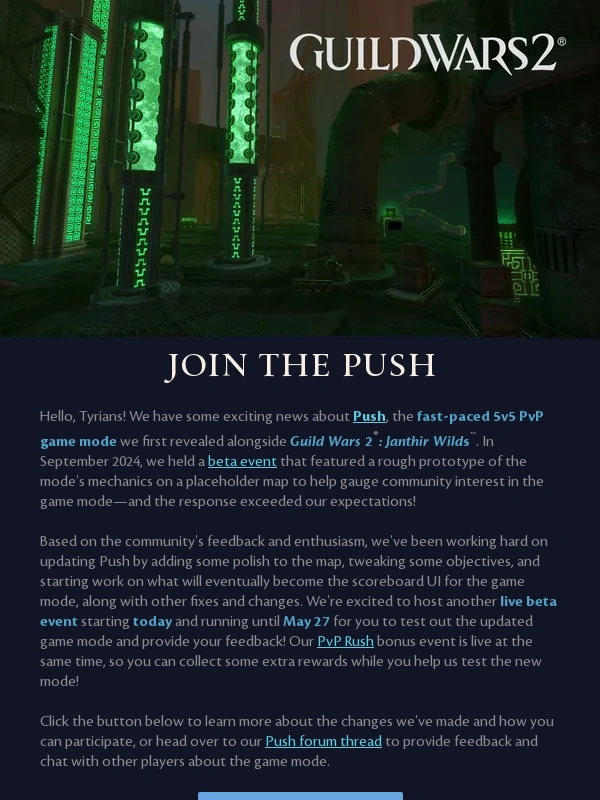 Guild Wars 2 - ⚔️PvP Rush is here,plus a live beta event for our new PvP mode—Push?️