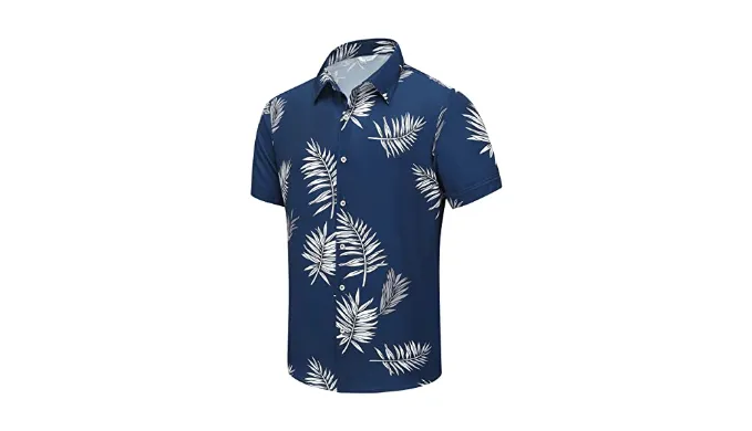 SheLucki Mens Hawaiian Shirts Short Sleeve Casual Button Down Shirts Summer Tropical Floral Beach Shirt Leaf Deepblue 1-078 S