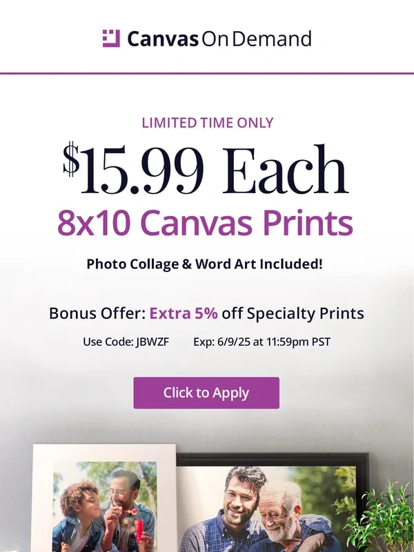 Canvas On Demand - ? Gift a meaningful keepsake to Dad for $15.99!