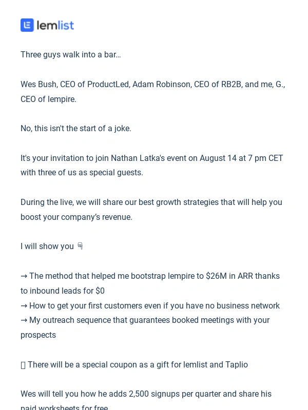 Lemlist - Join me with Nathan Latka for 3 revenue-boosting strategies