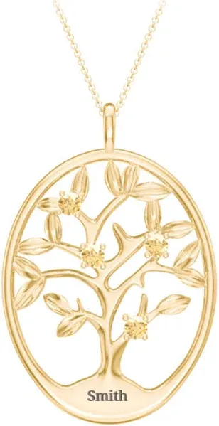 Gold 4-15 Stones Oval Family Tree Pendant