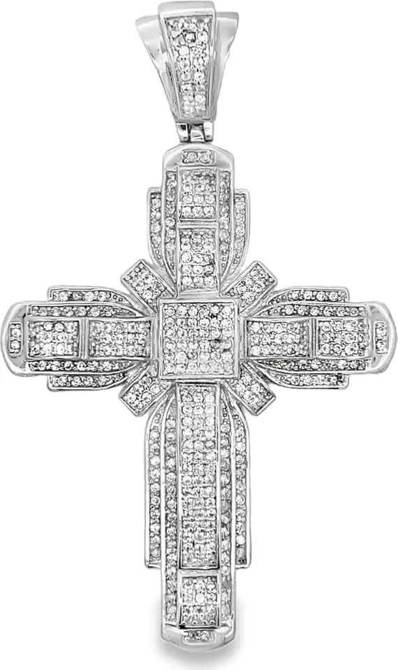 HipHopBling Vintage Unique Cross CZ Iced Out Pendant .925 Sterling Silver