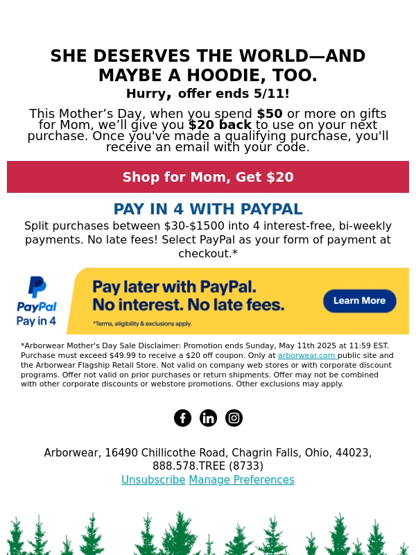 Arborwear - Treat Mom,Get $20 for Yourself ❤️