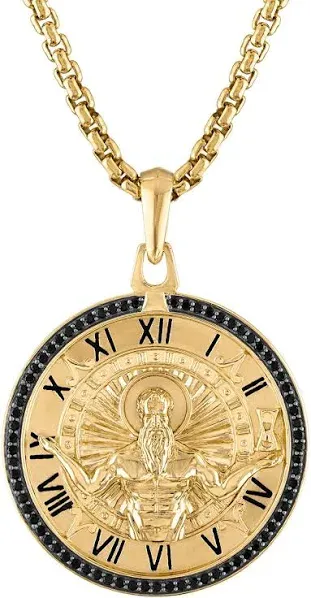 Bulova 14K Yellow Gold Plated Chronos God of Time Black Diamond Pendant Necklace