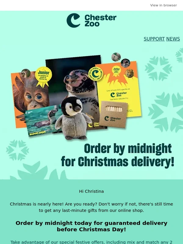 Chester Zoo - Order by midnight for Christmas delivery!
