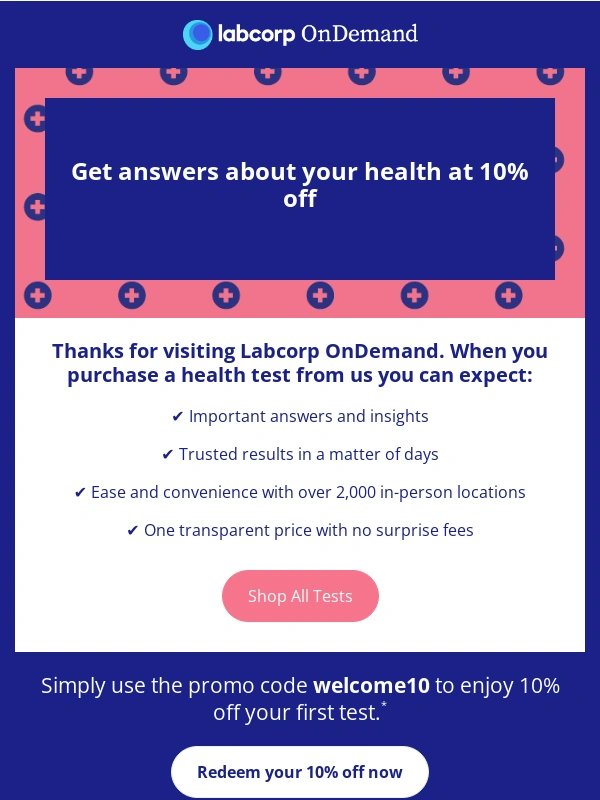 Labcorp OnDemand - Purchase your first health test at 10% off