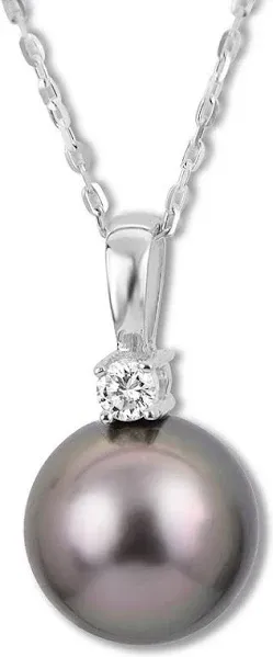 10K White Gold Cultured Tahitian Pearl and Diamond Necklace