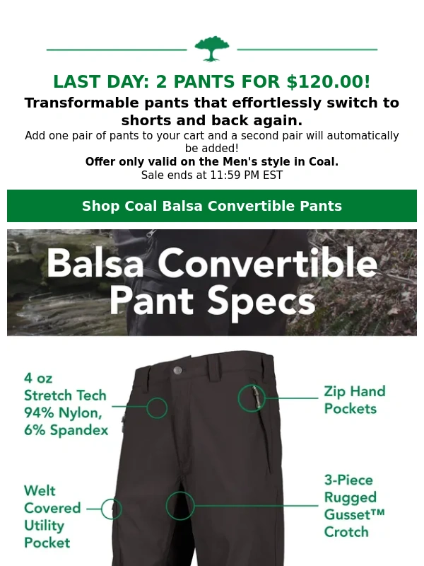 Arborwear - LAST DAY: FREE Balsa Convertible Pants