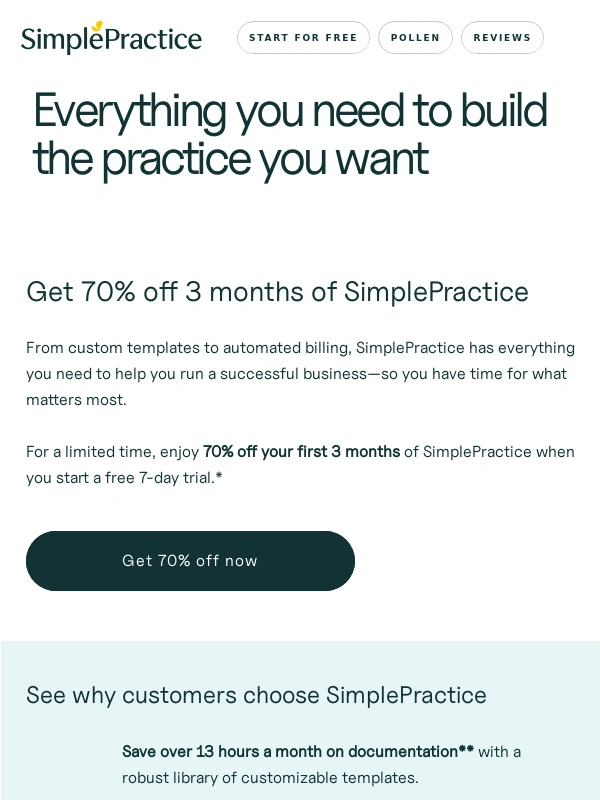 Simple Practice - Save 70% on 3 months of SimplePractice