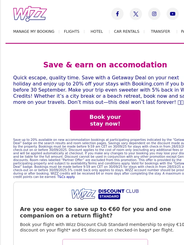 Wizz Air - Save up to 20% off your accomodation! ?