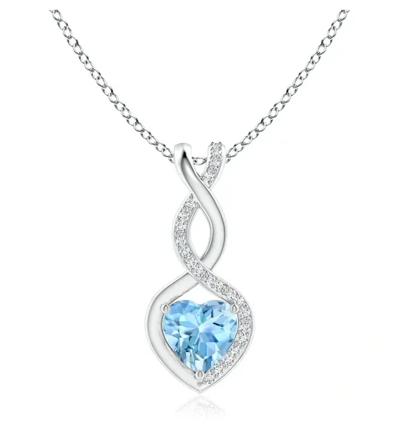 Heart-Shaped Aquamarine Infinity Pendant with Diamond Accents