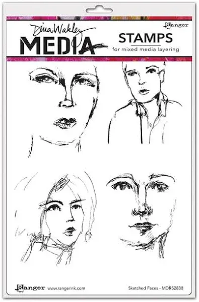Dina Wakley Media Cling Stamps Sketched Faces