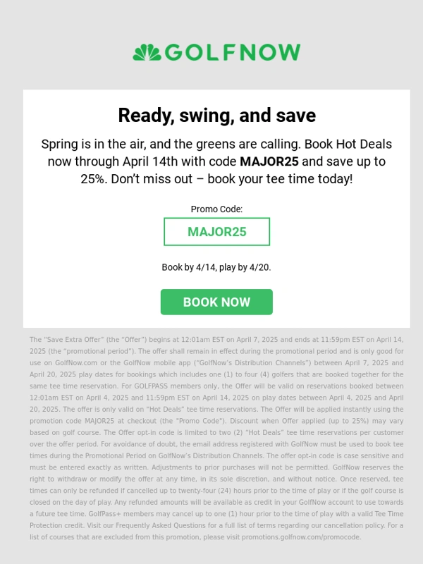 GolfNow - Tee off your season with up to 25% off