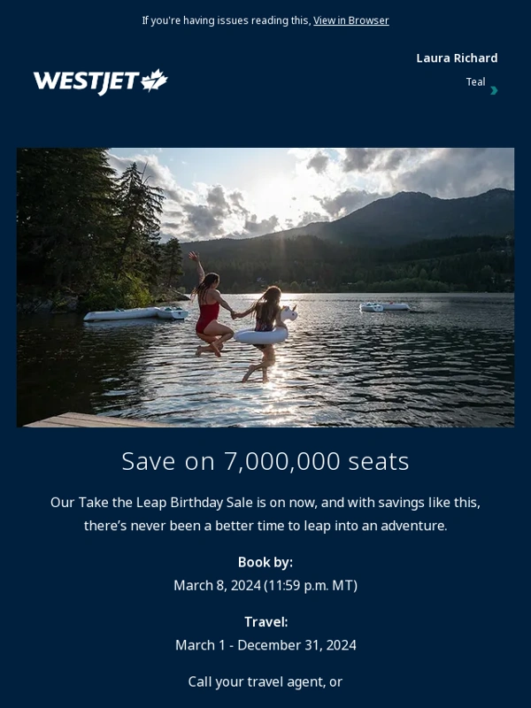 WestJet - 7,000,000 seats on sale NOW! ?