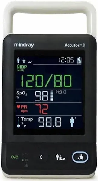 Mindray Accutorr 3 Spot Check Vital Signs Monitor. NIBP, Pulse Rate, Nellcor OxiMax SpO2, TrueTemp 121-002432-00