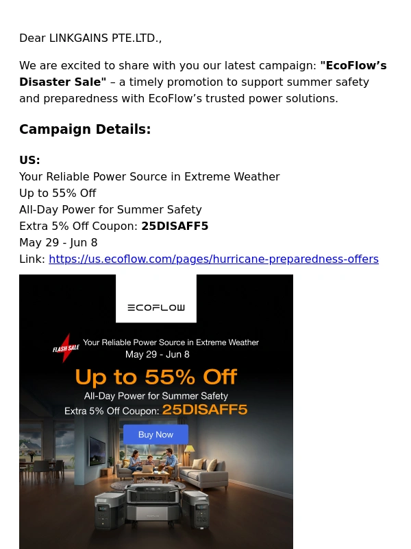 EcoFlow - Fwd: NA EcoFlow’s Disaster Sale – Up to 55% Off + Extra 5% Coupon