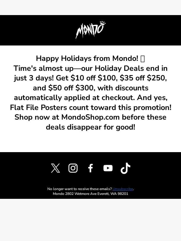 Mondo - Happy Holidays! ? Last Chance for Big Savings