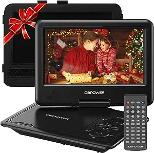 DBPOWER 11.5″ Portable DVD Player, 5-Hour Built-in Rechargeable Battery, 9″ Swivel Screen, Support CD/DVD/SD Card/USB, Remote Control, 1.8 Meter Car Charger, Power Adaptor and Car Headrest (Black)