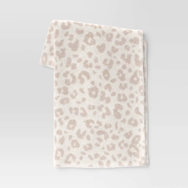 Cozy Feathery Knit Cheetah Throw Blanket Beige