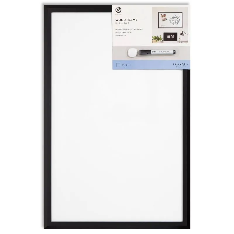 U Brands - Magnetic Dry Erase Board, 23"x35", Black Wood Frame, with Marker