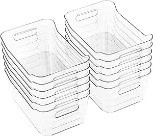 Tiawudi - Plastic Storage Bins, 12 Pack, Multi-Use Organizer Bins, Clear, for Home & Kitchen