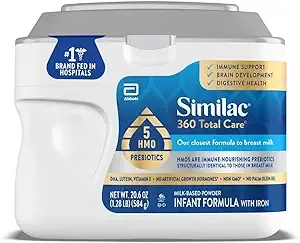 Similac 360 Total Care Infant Formula, Has 5 HMO Prebiotics, Our Closest Prebiotic Blend to Breast Milk, Non-GMO, Baby Formula Powder, 20.6-oz Tub