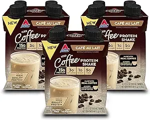 Atkins - Café au Lait Iced Coffee Protein Shake, 15g Protein, Low Glycemic, 3g Net Carb, Keto Friendly, 12 Count