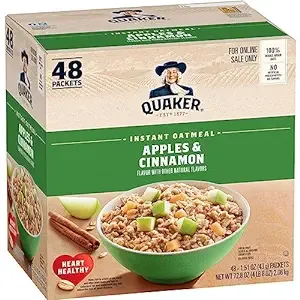 Quaker Instant Oatmeal, Apples and Cinnamon, Individual Packets (48 Count of 1.51 oz Packets), 72.48 oz