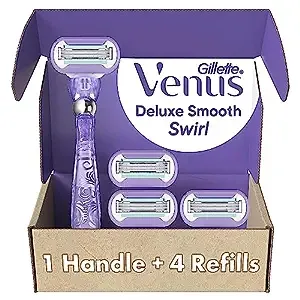 Gillette Venus Deluxe Smooth Swirl Women's Razor Handle + 4 Blade Refills, Flexible Handle and Pivoting Head