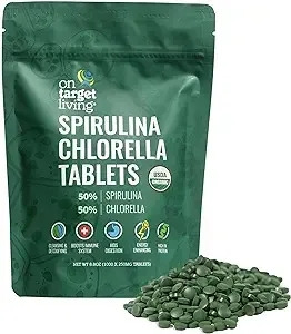 On Target Living Organic Spirulina Chlorella | Supergreens | USDA Organic | 1000 Tablets- 250 G (8.8 oz) | Vegan | Immune Support | Alkalyzing | Nutrient Dense | Protein Dense