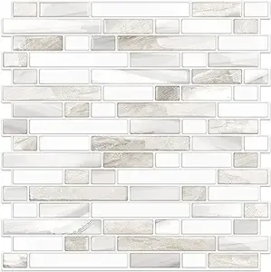STICKGOO Thicker Design Peel and Stick Tile Backsplash, 12×12Stick on Backsplash for Kitchen, Self Adhesive Tile for Kitchen Backsplash and Bathroom(10 Sheets,Beige & White)