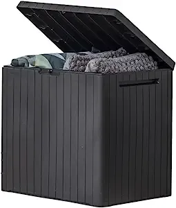 Keter - City 30 Gallon Resin Outdoor Storage Box, Side Table, Dark Grey